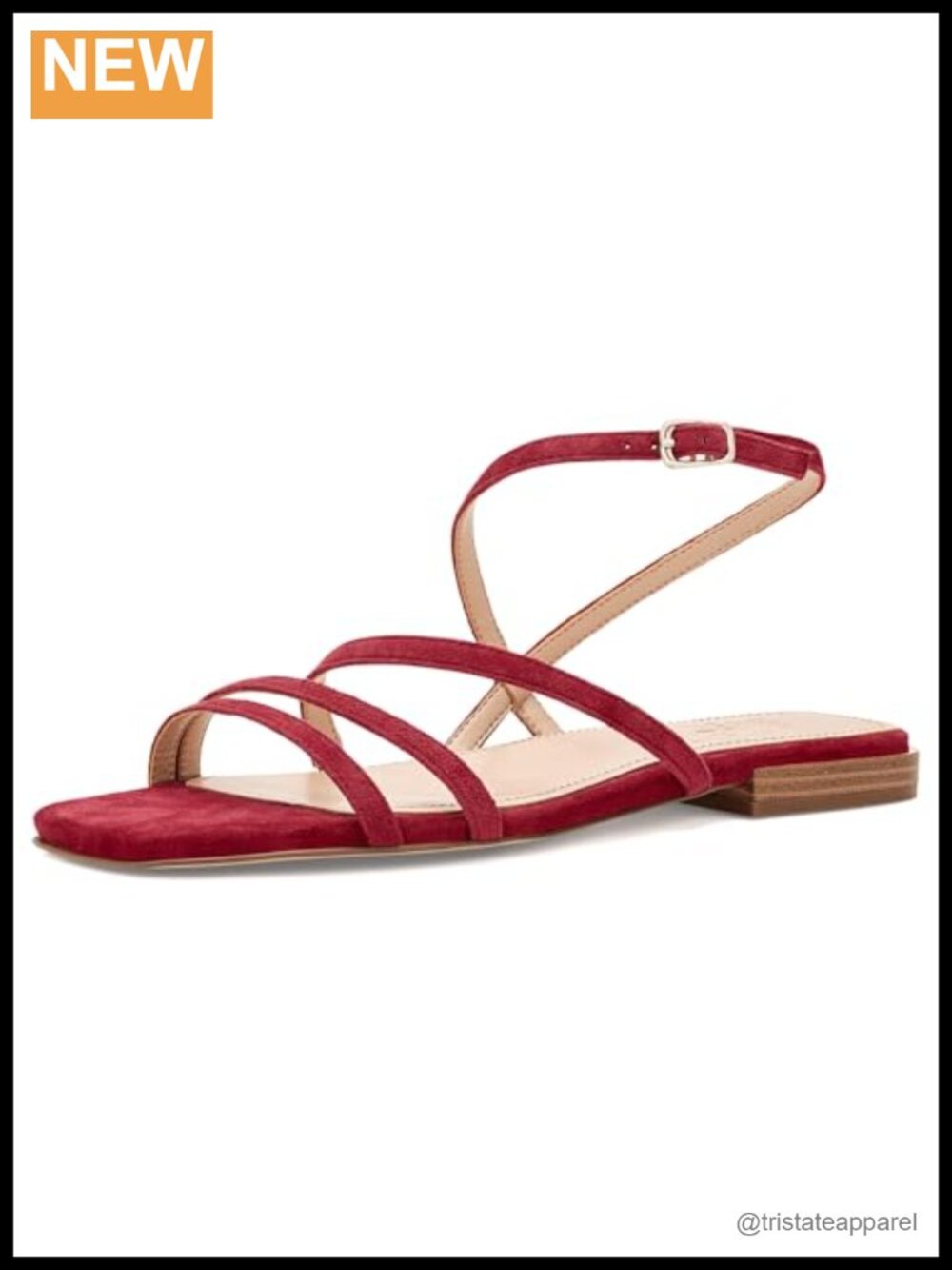 Leather Slingback Sandals Low Stacked Heel Open Square Toe Buckle